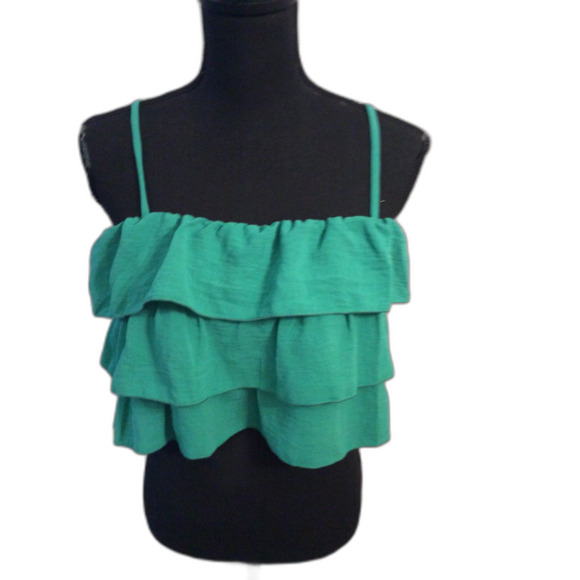 New NWT (49.95) Altard State Kelly Green Tiered Ruffled Crop Top Medium - Picture 1 of 6